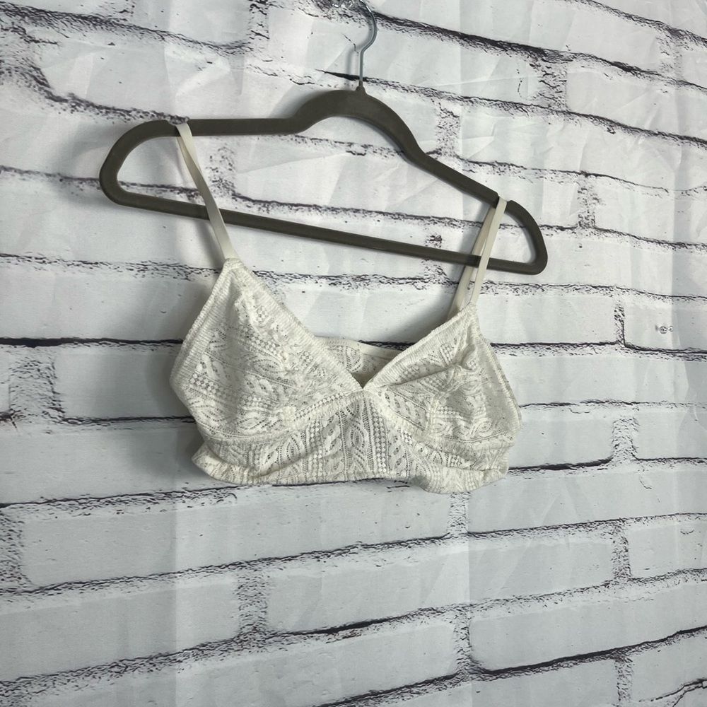 Aerie White Lace Bralette Wireless Women’s Large Soft Stretch Lined Crop Top Y2K - Picture 2 of 14